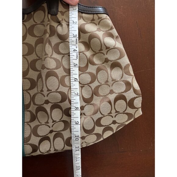 Coach Y2K Devin Signature Stripe Canvas & Leather Tote Shoulder Bag Brown/Green - Picture 11 of 15